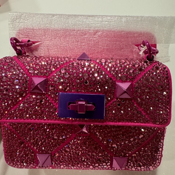 NWT/NWB Valentino Garavani Roman Stud Crystal-Embellished Shoulder Bag - PP Pink - Picture 11 of 17
